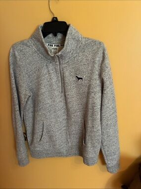 PINK Victoria's Secret Light Heather Gray Quarter-Zip Pullover